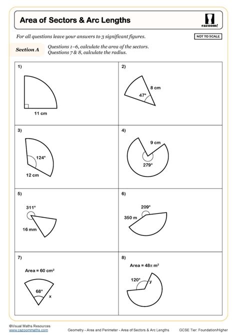 8 cm Calculate the area of the sector. . Arc length and area of a sector worksheet pdf